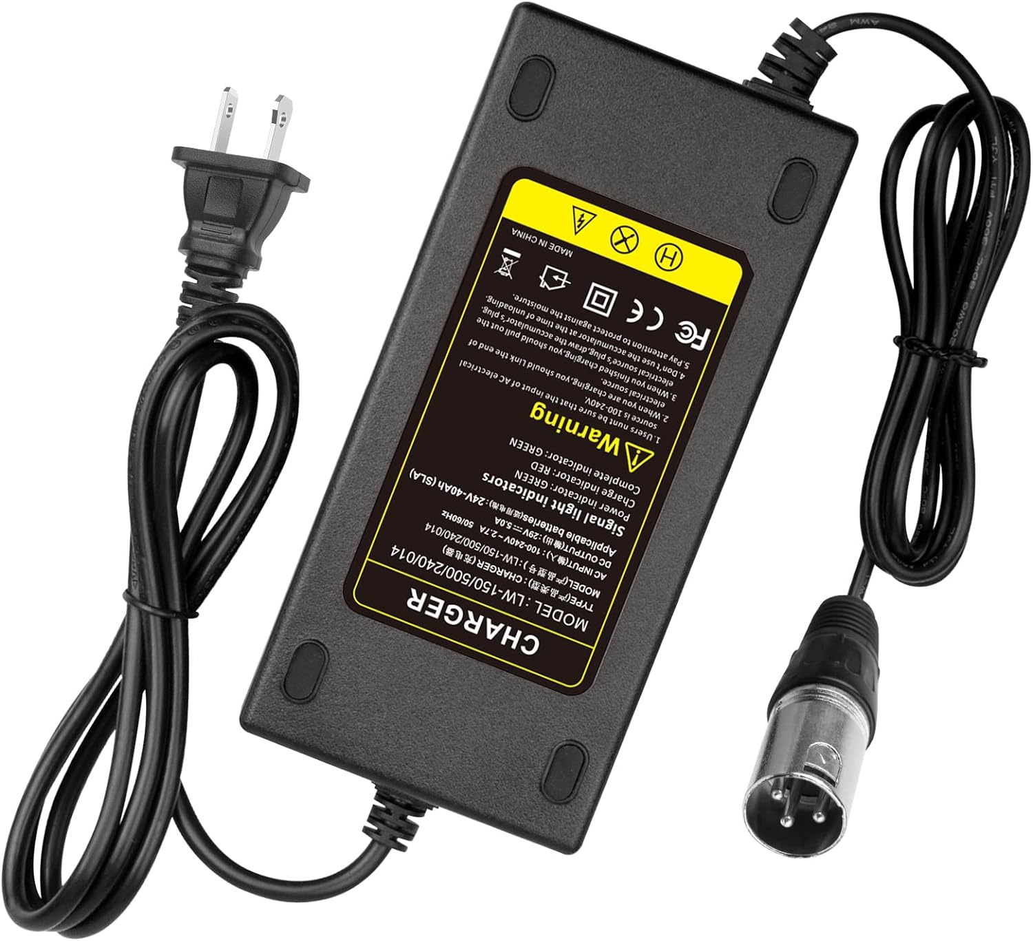 24V 5A 3-Pin Male XLR Connector Battery Charger for Lakematic, Pride Mobility, Jazzy Power Chair, Dr