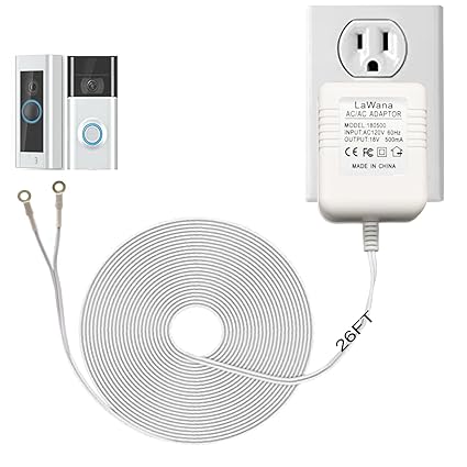 26FT Charging Cable18V500mA Doorbell Power Adapter for Video Doorbells, Ring Video Doorbell Pro and
