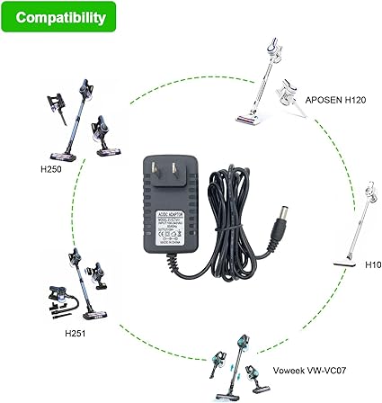 Vacuum Cleaner Charger Compatible with Orfeld, Wlupel, Voweek, 21V-27V Power Adapter DC 5.5 X 2.5MM