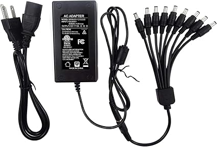 Security Camera Power Adapter with 9-Way Power Splitter, 12V 5A 100V-240V 2.1x5.5mm Power Supply, Co