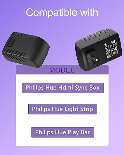 Philips Hue Compatible 24V DC Power Supply - For Hue Play Bar, Light Strip Plus, HDMI Sync Box, Ligh