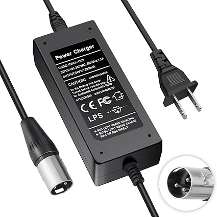 24V 2A 3-Pin XLR Electric Scooter Battery Charger for Go-Go Elite Traveller Plus HD US, Pride Mobili