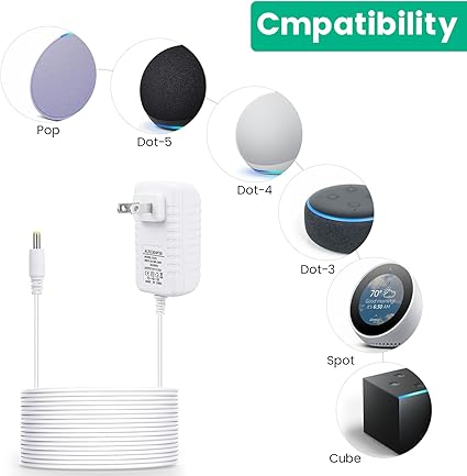 15W Power Cord Adapter Replacement for Echo Pop, Dot 5th Gen, Dot 4th Gen, Dot 3rd Gen, Kids Edition