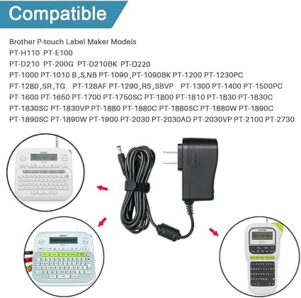 Ac Dc Adapter for Brother P-Touch PT-D210 PTD 210 PTD220 PT-D200VP PTH110 Label Maker, UL Listed Pow