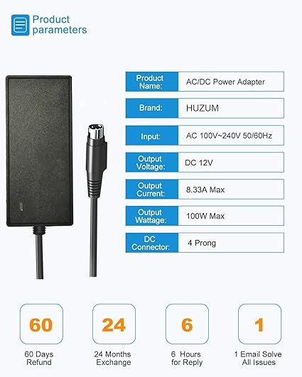 4-Pin 12V 8.33A AC Adapter for Synology Disk Station 4-Bay DS410 DS410j DS411 DS411J DS412 DS412 + D