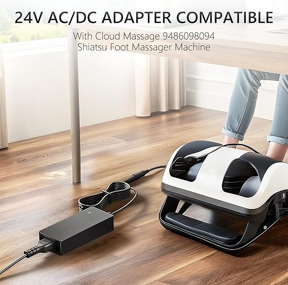 24V Powe Adapter Charger Compatible with Cloud Massage 9486098094 Shiatsu Foot Massager Deep Kneadin