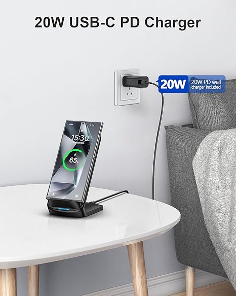 Fast Wireless Charger, Qi Certified Wireless Charging Stand with PD20W Adapter USB Charger for iPhon