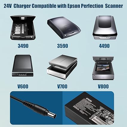 Power Supply Fit for Epson Perfection Scanner V500 V600 V700 V800, 24V AC Adapter for Epson Workforc