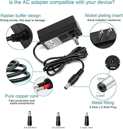 Massage Gun AC DC Power Supply Adapter 18V 2A Universal Compatible with Naipo, Sharper Image 2437599