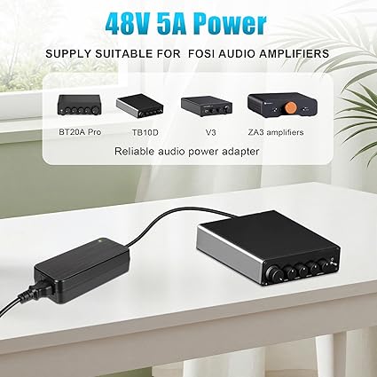 for Fosi Audio Power Supply Adapter, 48V 5A, Compatible with BT20A Pro, TB10D, V3, ZA3 Amplifiers C