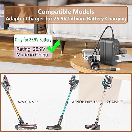 31V 0.5A Charger for 25.9V Battery Vacuum Cleaner Compatible with AZVKEA S17, ZCAISH Z1, AFNOP Pure
