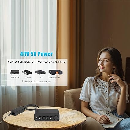 for Fosi Audio Power Supply Adapter, 48V 5A, Compatible with BT20A Pro, TB10D, V3, ZA3 Amplifiers C