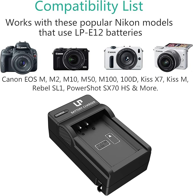 LP-E12 Battery Charger, Charger Compatible with Canon EOS M100, M50, M10, M2, M, Rebel SL1, 100D Pow