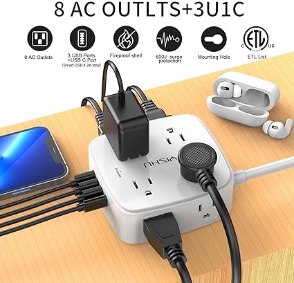 6 Ft Surge Protector Power Strip - 8 Widely Outlets with 4 USB Ports, 3 Side Outlet Extender with 6 6 Ft Surge Protector Power Strip - 8 Widely Outlets with 4 USB Ports, 3 Side Outlet Extender with 6