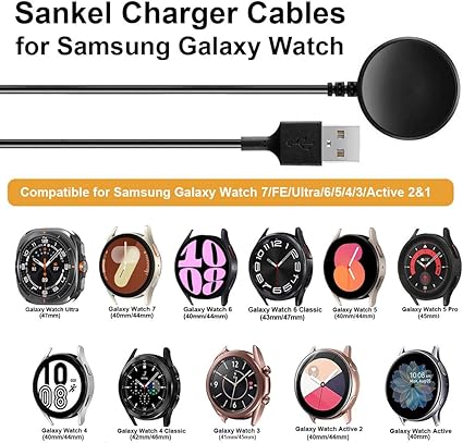 2-Pack Sankel Charger Compatible for Samsung Galaxy Watch 7/6/6 Classic/5/5 Pro/4/4 Classic/3/Active