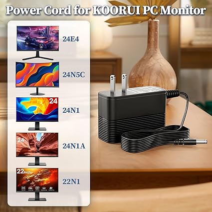 Replacement for Koorui Monitor Charger, 12V Power Cord for Koorui Monitor 24E4 24N50C 24N1 24N1A 22N