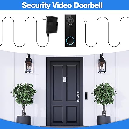 Doorbell Transformer 16-24V Adapter, 16.4ft Long C Wire Power Supply 20VAC 500mA Power Adapter, Comp