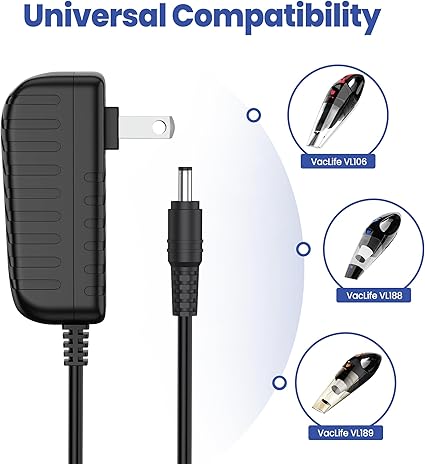 12.6V AC/DC Adapter for VacLife VL106 VL188 VL189 VL706 VL188-N H-111 H-106 H106 Handheld Vacuum Car